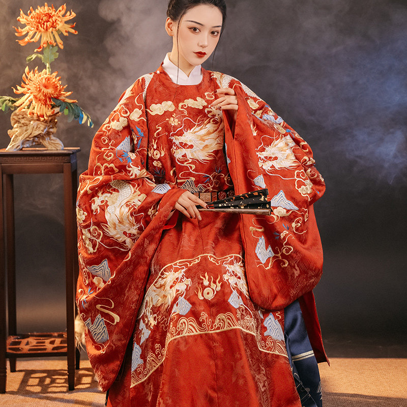 现货花仙记原创汉服玉龙游明制广袖重工刺绣圆领袍