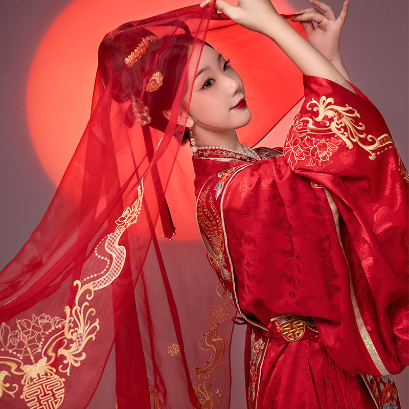 花仙记原创汉服(金风玉露)全套绣花红色汉服嫁衣女款汉服婚服