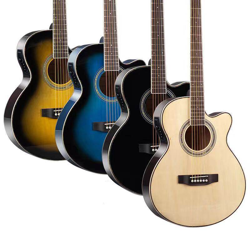 原木烧火棍吉他民谣电箱款黑色亮光入门成人儿童初学者男女guitar