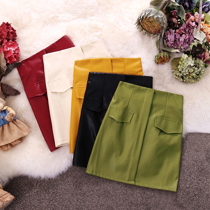 绿色短裙2019秋装新款韩版高腰纯色PU皮裙修身包臀半身裙女5656|ruв категории Женская одежда, юбка - от Buy2taobao.com для оказания профессиональной услуги покупки агента Taobao