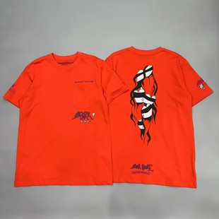 2024新款潮牌梵文字母Matty Boy涂鸦火焰爱心橘红色男女款短袖T恤