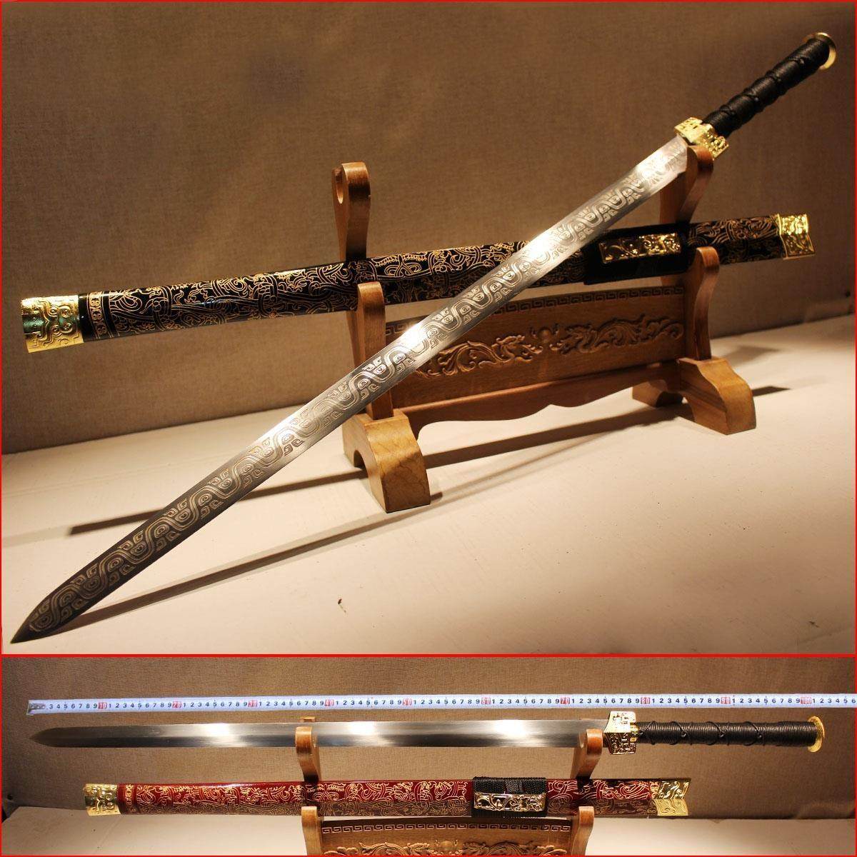 刀剑龙泉镇长剑手工八面汉剑中长花纹钢硬剑锰钢刀剑