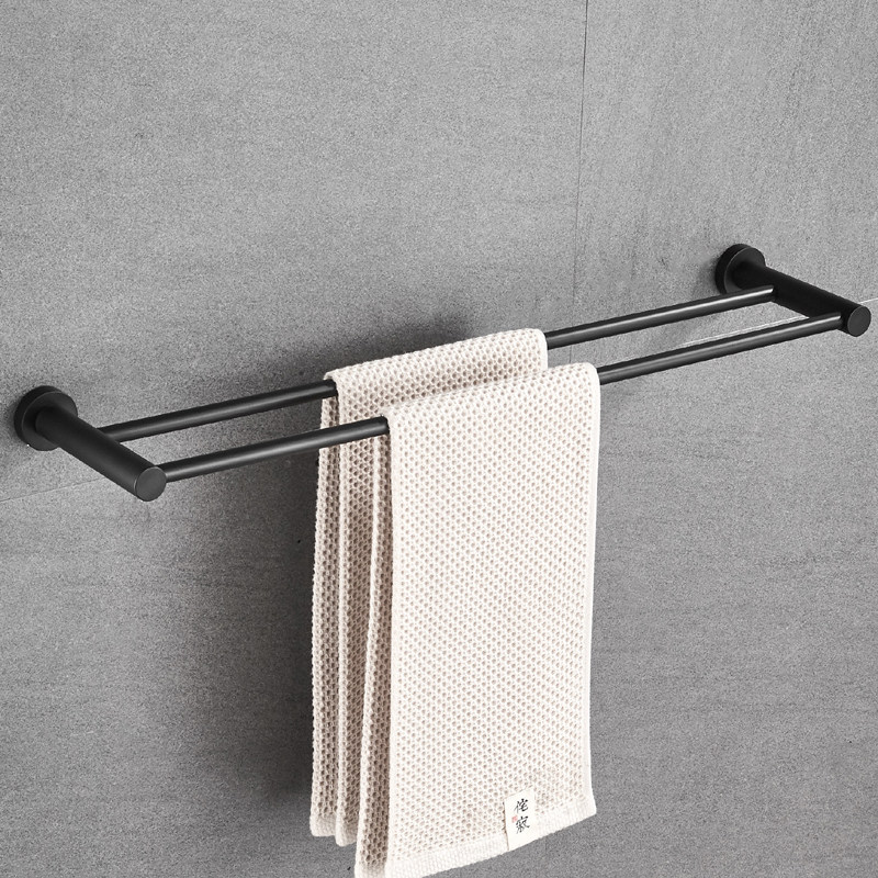 双杆_全铜浴室卫生间毛巾架打孔式双杆30cm35短小40 45 50长黑色免钉