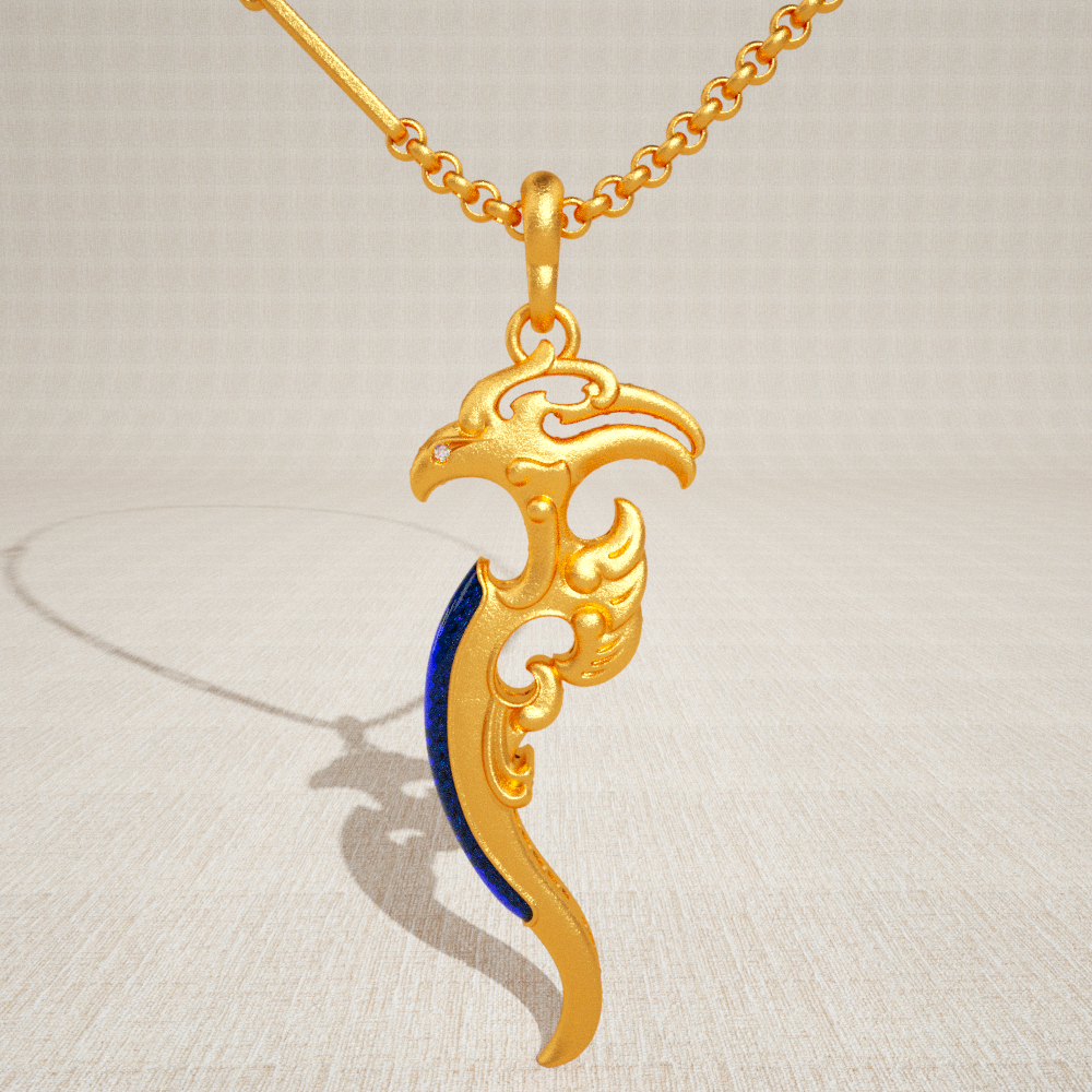 琮方珠玉定制 汉唐古法翻砂黄金吊坠 简约金8凤凰颈饰送礼男女