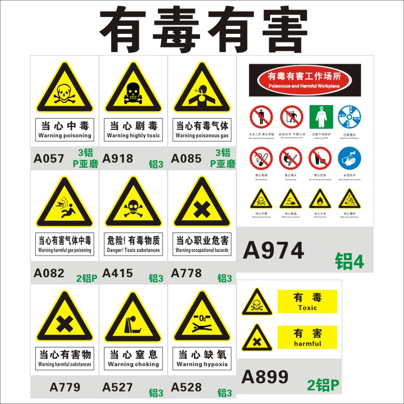 有毒标识中毒气体有害危险安全塑料铝板物质标志牌