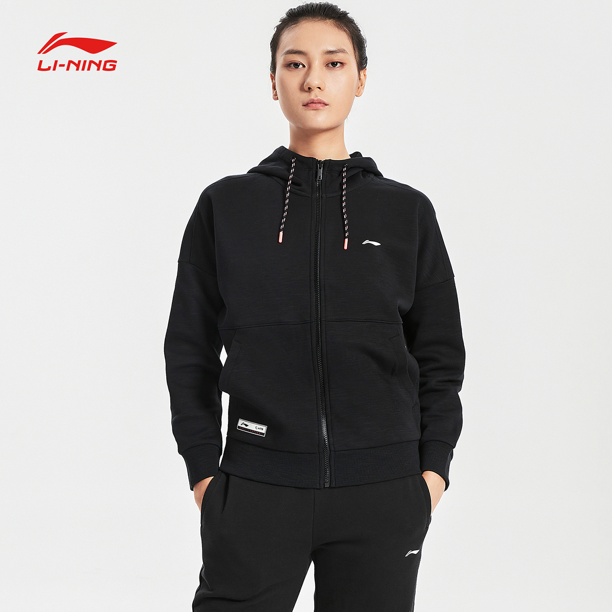 李宁卫衣女士新款训练系列开衫长袖连帽宽松女装运动服
