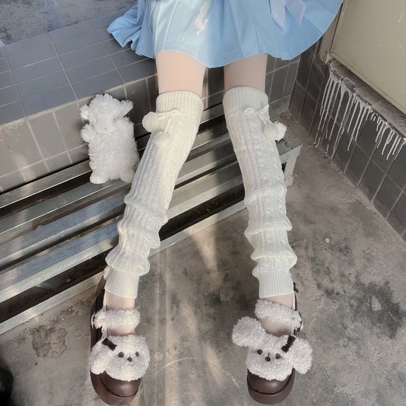 lolita毛球袜套针织甜美可爱卡哇伊少女软妹萝莉制服过膝保暖腿套