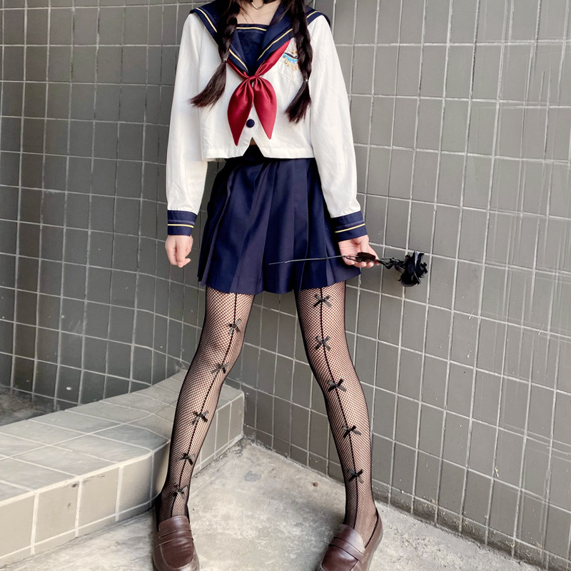 渔网袜辣妹丝袜女薄款防勾丝jk制服袜子性感蝴蝶结网格连裤袜优惠券