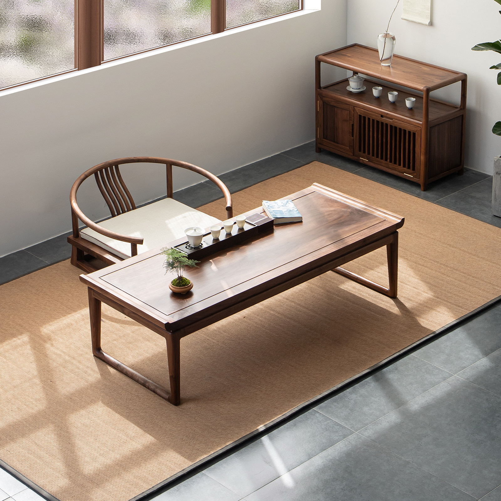 00淘宝新品方迪新中式榻榻米矮茶桌实木黑胡桃木炕桌炕几禅意飘窗桌子