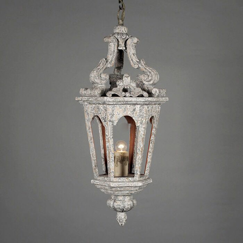 吊灯美式复古做旧实木罗马蜡烛餐厅门厅个性卧室