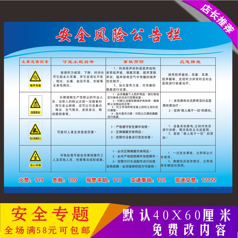 安全生产风险公告栏展板安全公示标识标志牌验厂标牌
