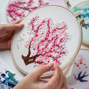 刺绣diy手工自绣材料包古风绣品团扇初学者制作戳戳绣丝带绣苏绣