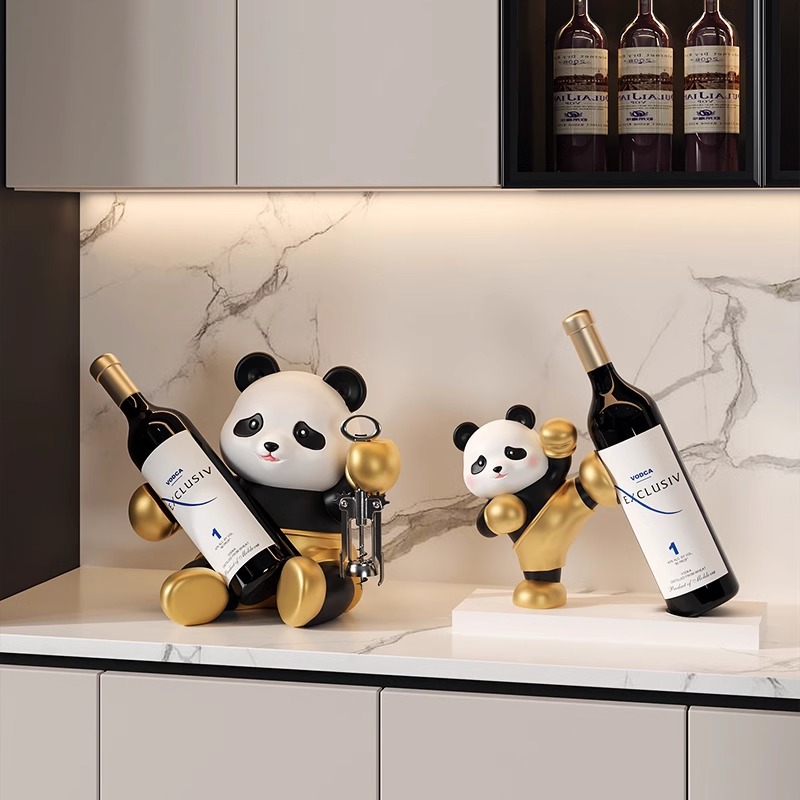 红酒架熊猫摆件轻奢高档创意葡萄酒瓶客厅家居餐边电视酒柜装饰品