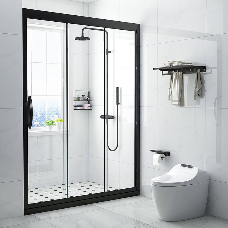 福州定制淋浴房浴室玻璃门隔断黑色不锈钢卫生间干湿分离沐浴屏风