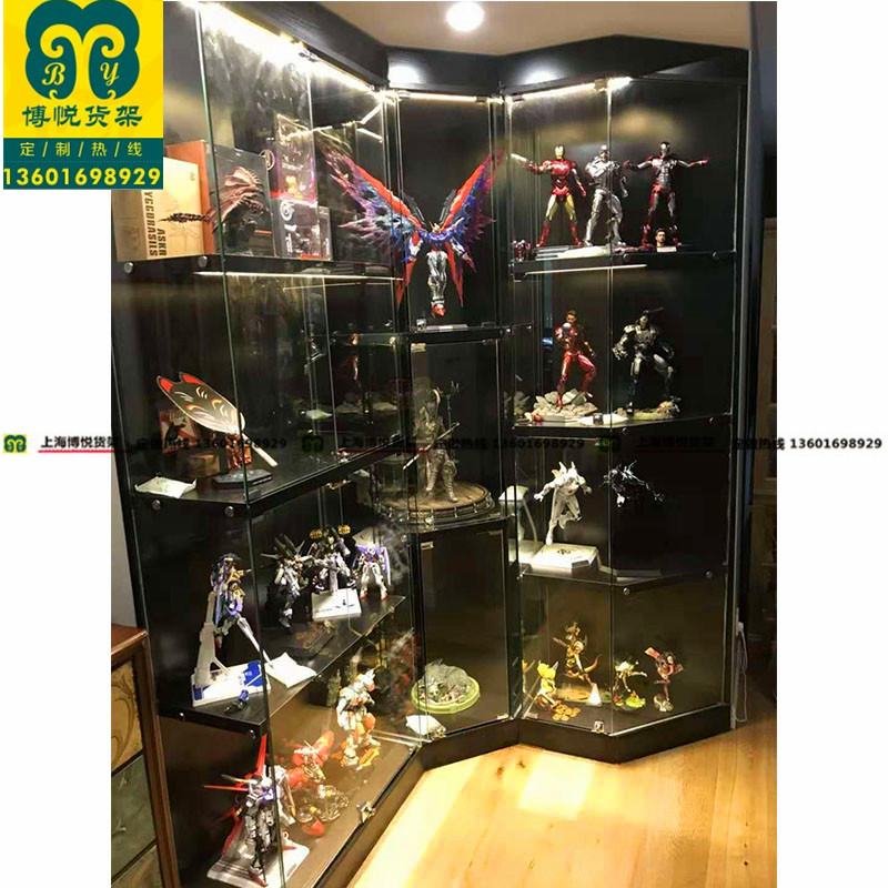 实木_高达展示柜模型手办柜动漫展柜收藏柜客厅雕像柜转角玻璃实木
