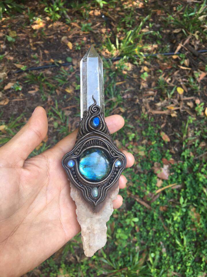 澳大利亚代购wand㊣ 手作华丽天然透明石英石蓝色拉长石巫术魔杖