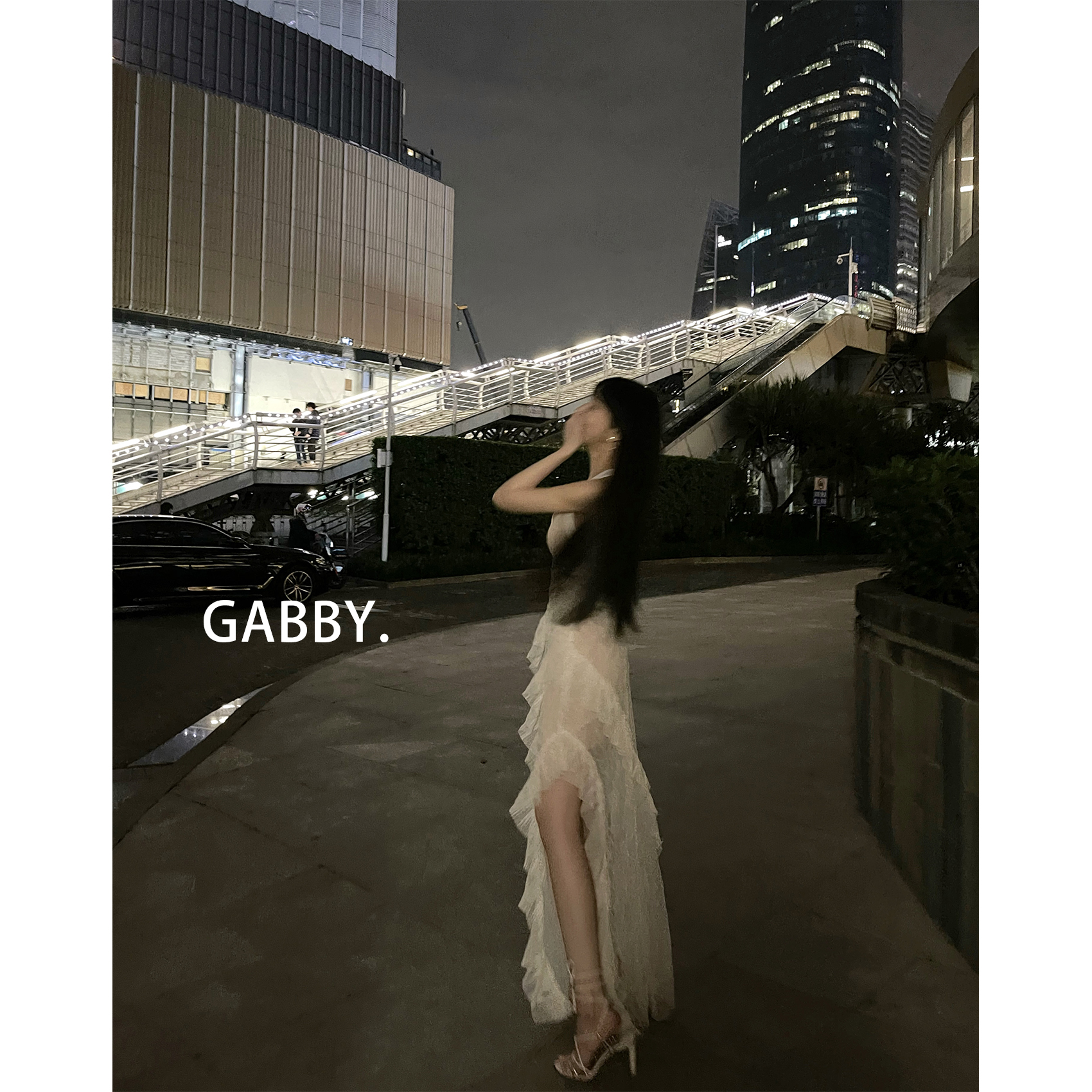 GABBY 高定款 仙女裙高级感V领连衣裙 性感蕾丝拼接长裙 A2360
