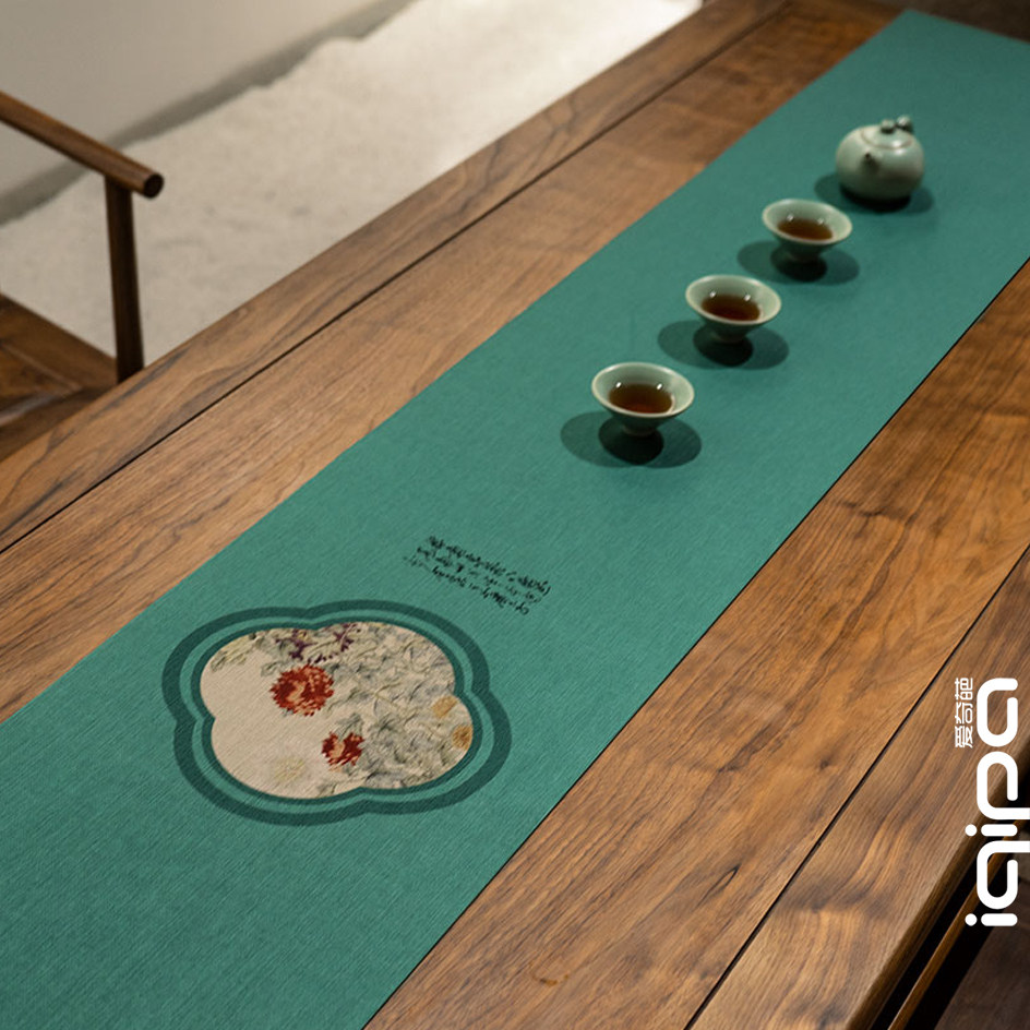 防水茶席新中式禅意桌旗绿色茶室茶台布艺长条茶盘垫布茶布茶桌布