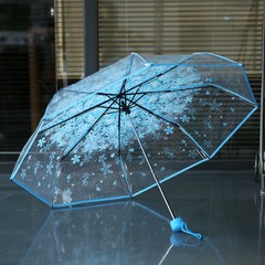 浪漫樱花三折手开透明伞折叠雨伞时尚韩版公主伞透明折叠雨伞
