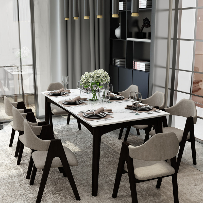北欧大理石餐桌简约现代大小户型饭桌长方形实木餐桌椅组合6人8人