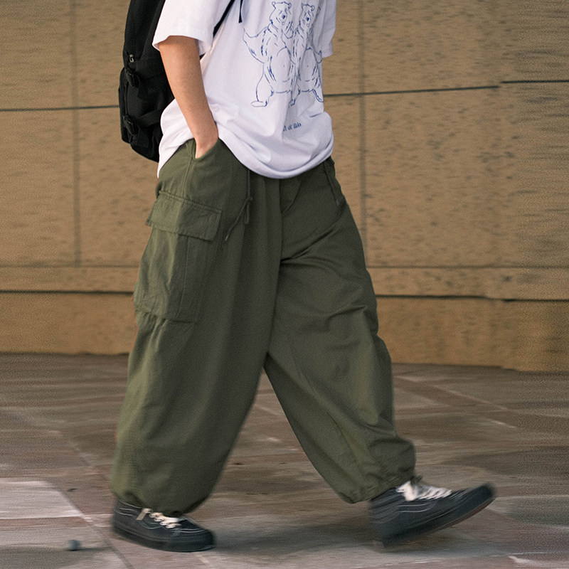 日系工装男生裤子慵懒坠感宽松oversize大码长裤大加肥阔腿裤休闲裤