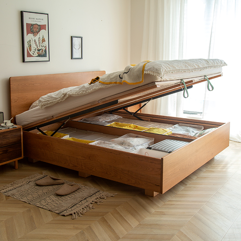 原点生活满满箱体床北欧全实木床樱桃木储物卧室小户型高箱双人床