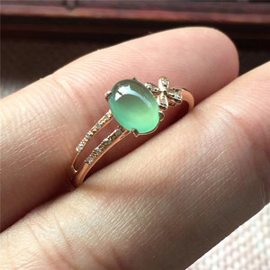 简安翡翠天然a货冰晴水18k金镶嵌小蛋面戒指翡翠饰品新款时尚女戒