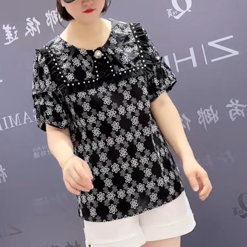 3556女权贵族夏季新款欧韩修身显瘦胖MM大码女装百搭款短袖小衫潮