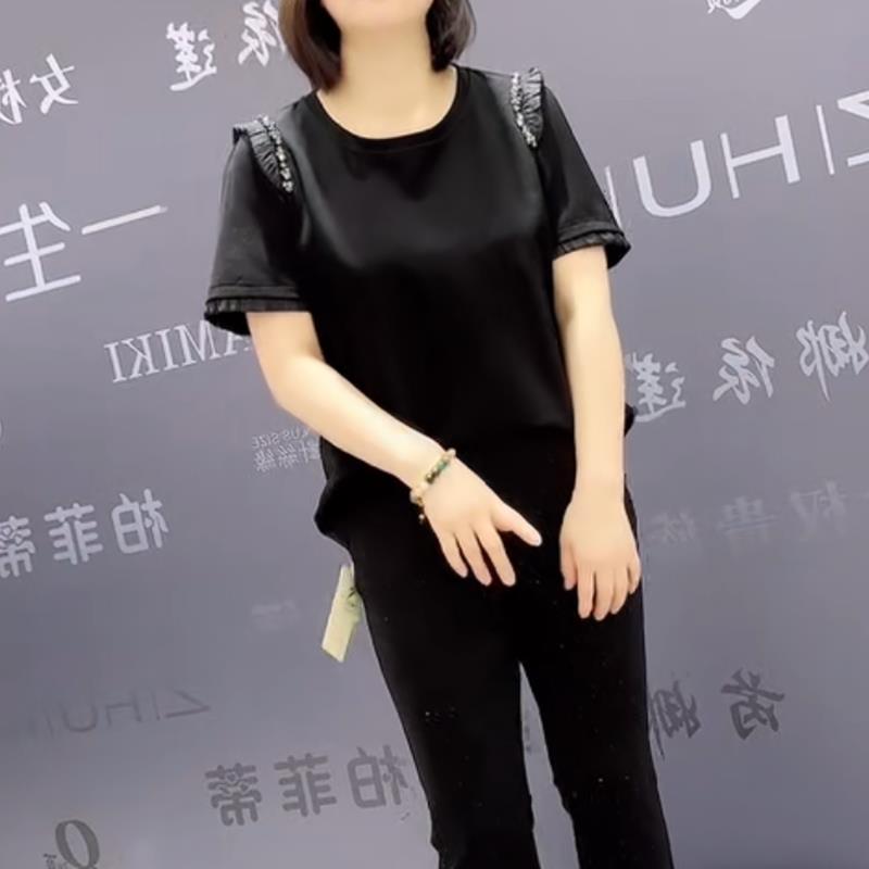 专柜9195芮娜依莲夏季新款欧韩加肥显瘦胖MM大码女装百搭款短袖T