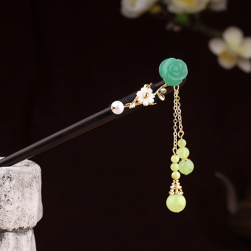 黑檀木发簪汉服头饰民族风宫廷步摇饰品流苏古典盘发簪子古风发饰