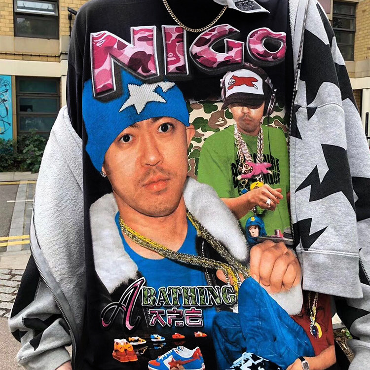 热销猿人_nigo 迷彩 复古 猿人 日本 人像 vintage t恤 短袖 宽松