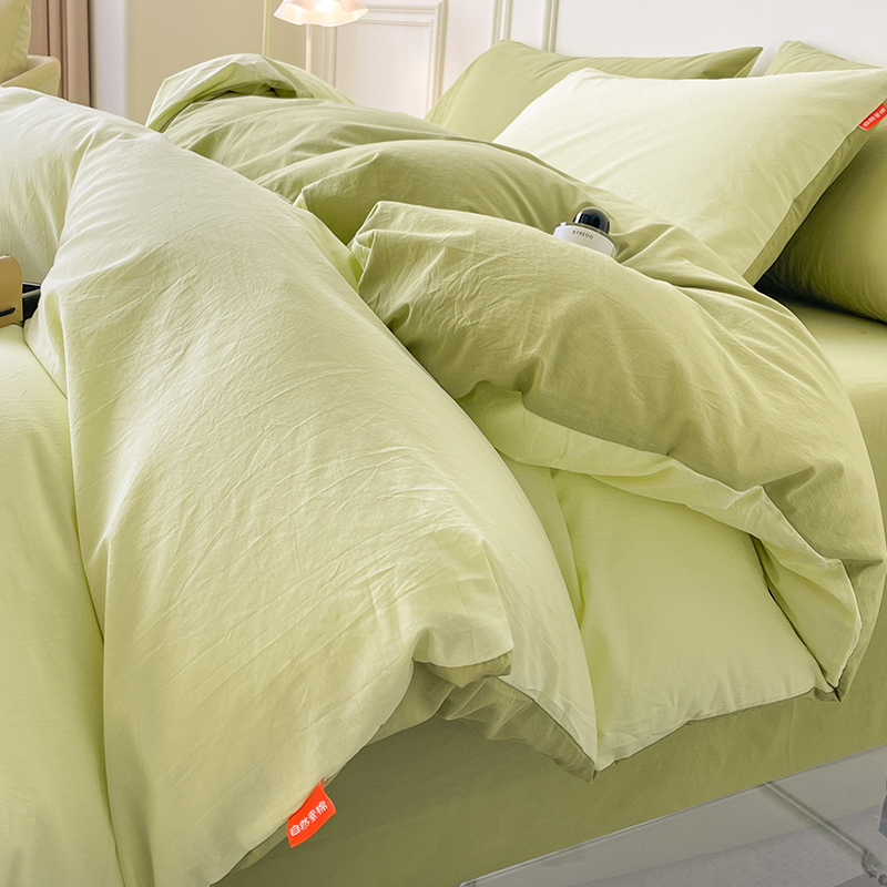 水洗棉床上四件套全棉纯棉绿色被套床单人宿舍床品三件套床笠夏季