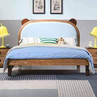 金多喜实木床儿童床女孩男孩简约单人床床头软包单层床1.2米1.5米