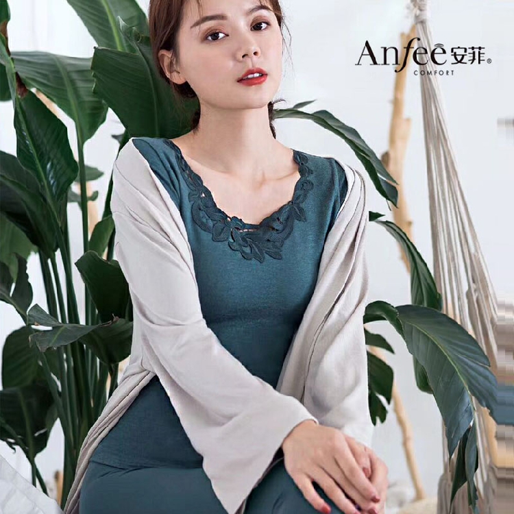 安菲 发热中厚女修身套装水溶花边内衣保暖美体秋衣秋裤 专柜正品