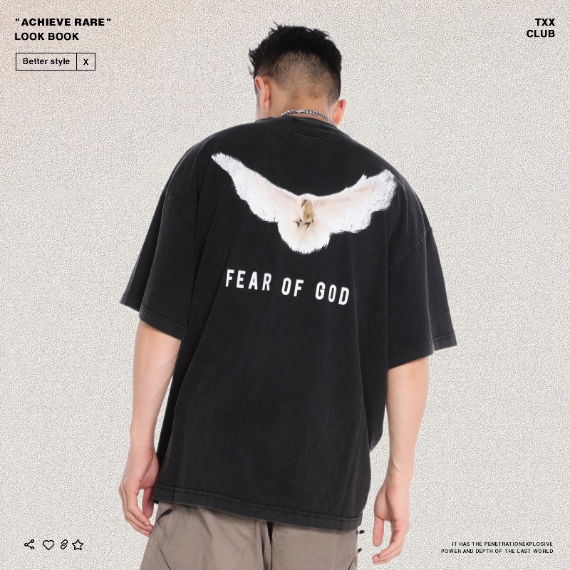 FEAR OF GOD ESSENTIALS洗水做旧FOG高街和平鸽印花男女短袖T恤潮