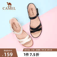 骆驼健足乐女鞋夏季新款妈妈凉鞋真皮软底舒适平底中年坡跟凉鞋女