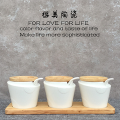 日式调味罐套装陶瓷调味盒调料调味瓶调料罐子创意厨房三件套包邮