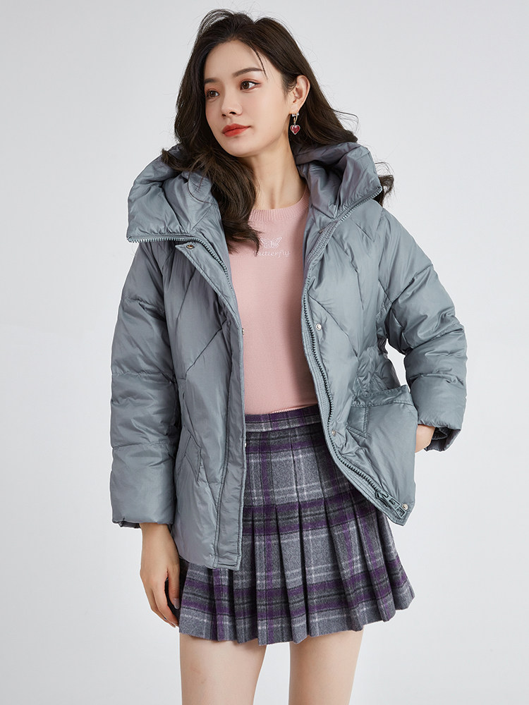 外贸香欧一线品牌真值女装大牌含白鸭绒简约舒适连帽羽绒服女冬