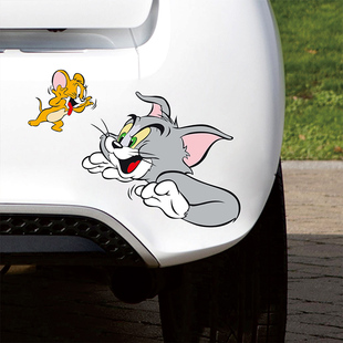 汽车创意个性装饰卡通可爱防水贴纸车门猫和老鼠划痕贴画遮挡车贴