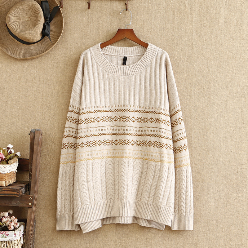 大码毛衣200斤宽松显瘦麻花编织暗竖条条纹秋冬打底衫包芯纱上衣