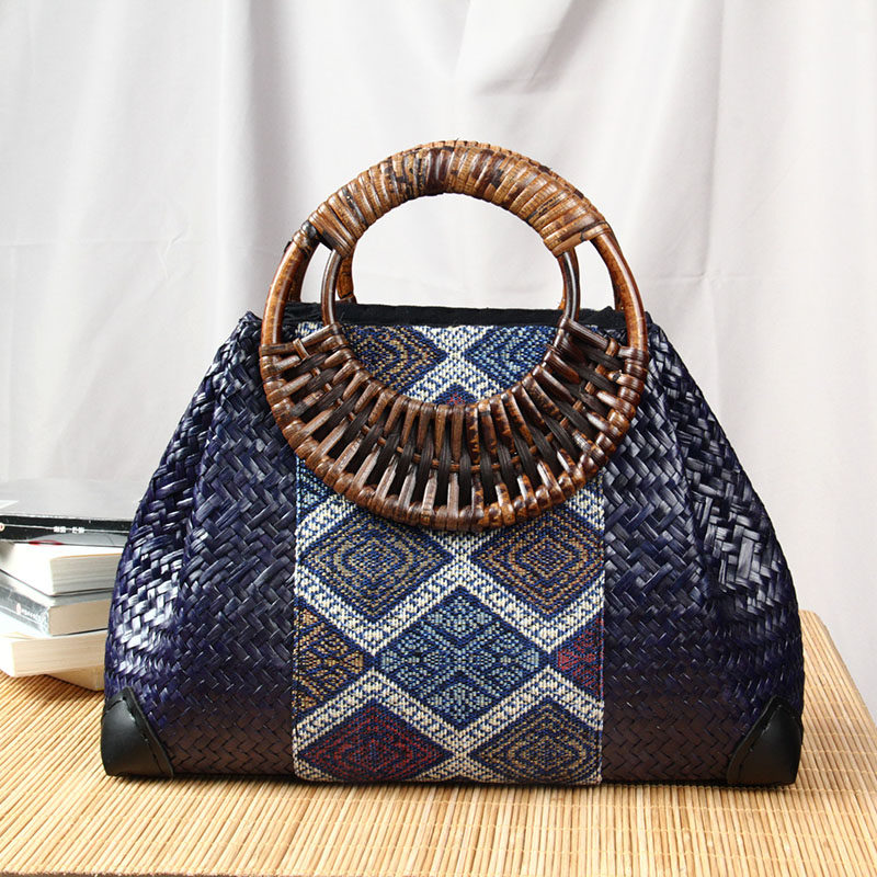 泰国进口草编包大容量手提包编织包休闲旅行复古女包沙滩包藤编包