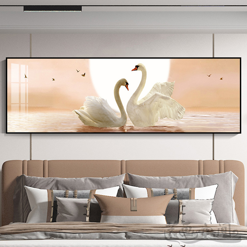 天鹅挂画酒店床头装饰画北欧卧室墙画温馨婚房房间壁画浪漫火烈鸟