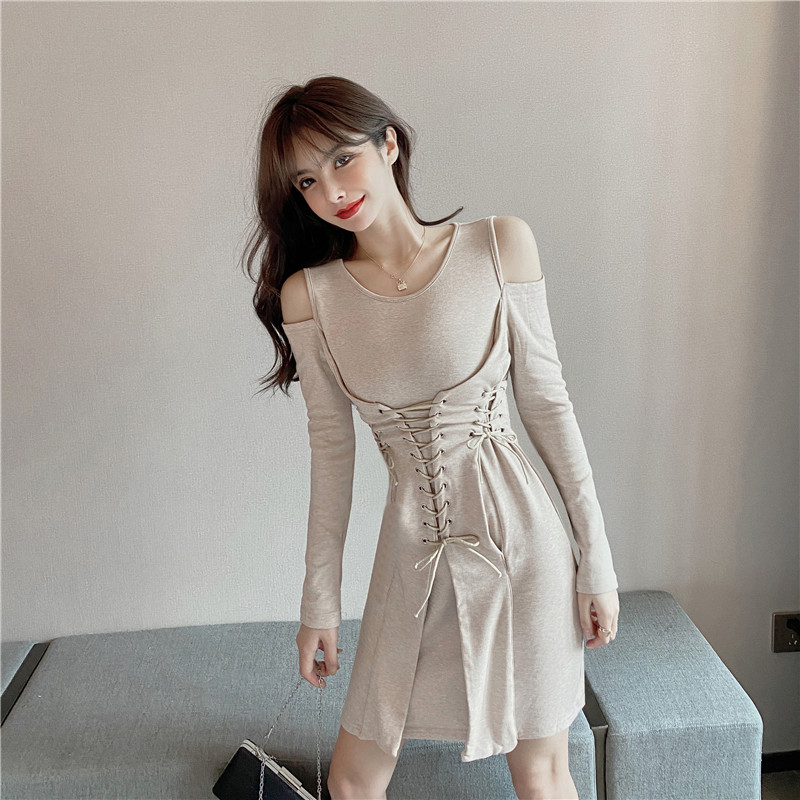 控价32设计感绑带主播服装女心机露肩连衣裙,女装连衣裙,zx臻熙服饰