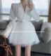 韩国东大门2020秋季新款气质显瘦收腰西装拼结白色纱裙连衣裙短裙