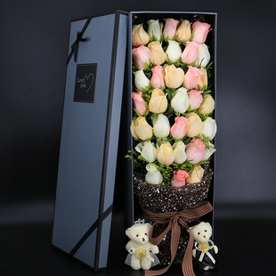 情人节33朵红粉白香槟玫瑰花束礼盒上海鲜花速递同城花店闪送配送