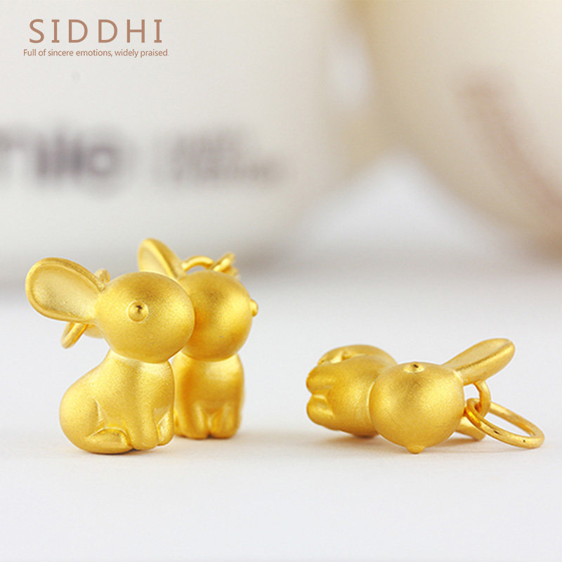 (今日10折)黄金兔子吊坠3d硬金足金999玉兔挂坠萌趣