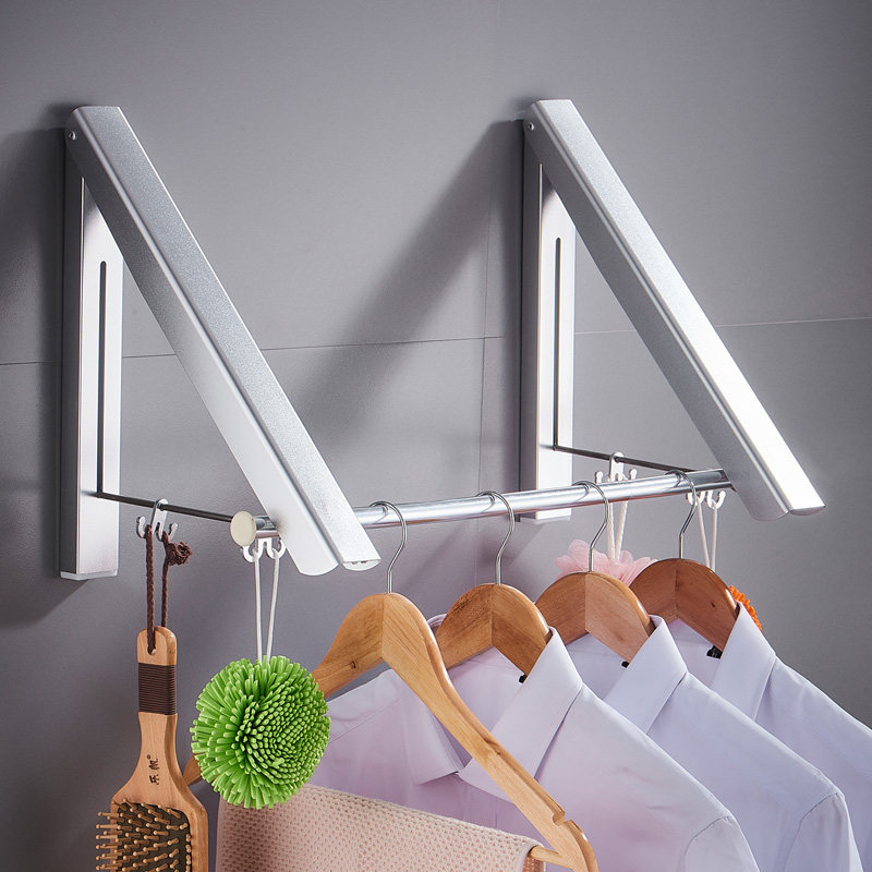 浴室卫生间隐形晾衣架迷你小型可折叠收缩伸缩杆室内壁挂式免打孔