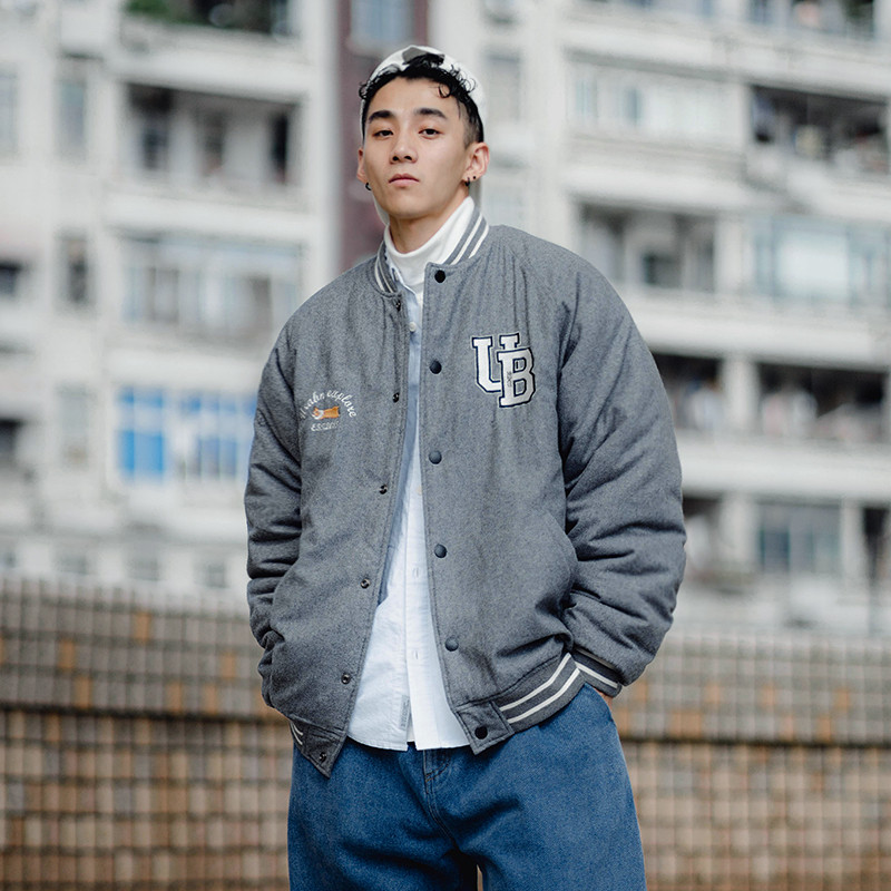 bdct21aw创意印花呢料棒球服外套男休闲百搭宽松加棉保暖上衣