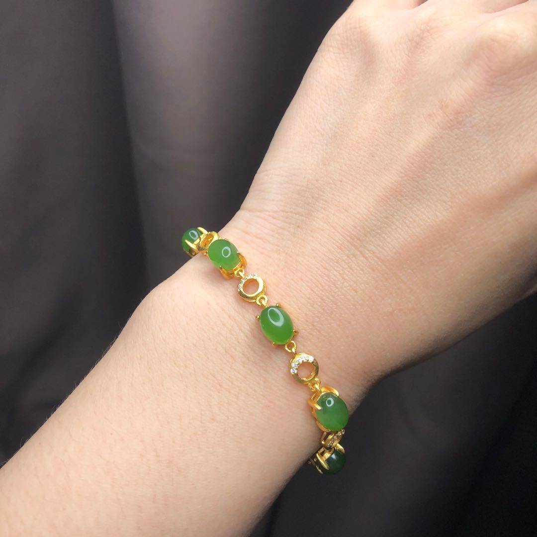 云玥珍宝阁-金镶玉手链古法银镀金