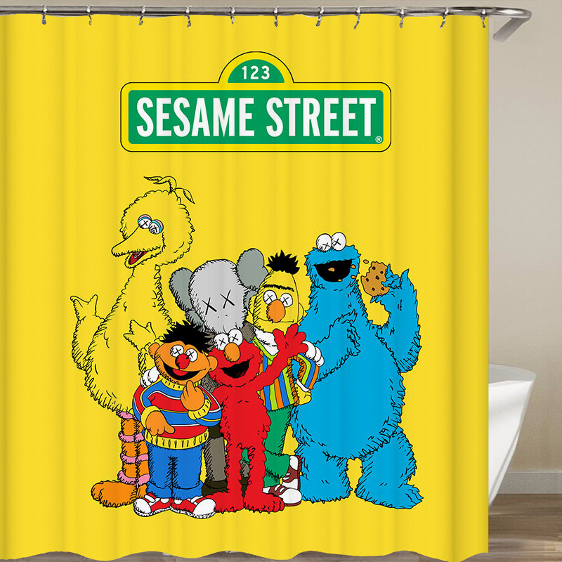 卫生间浴帘挡水洗澡遮光帘芝麻街sesamestreet柜门遮挡帘装饰挂布